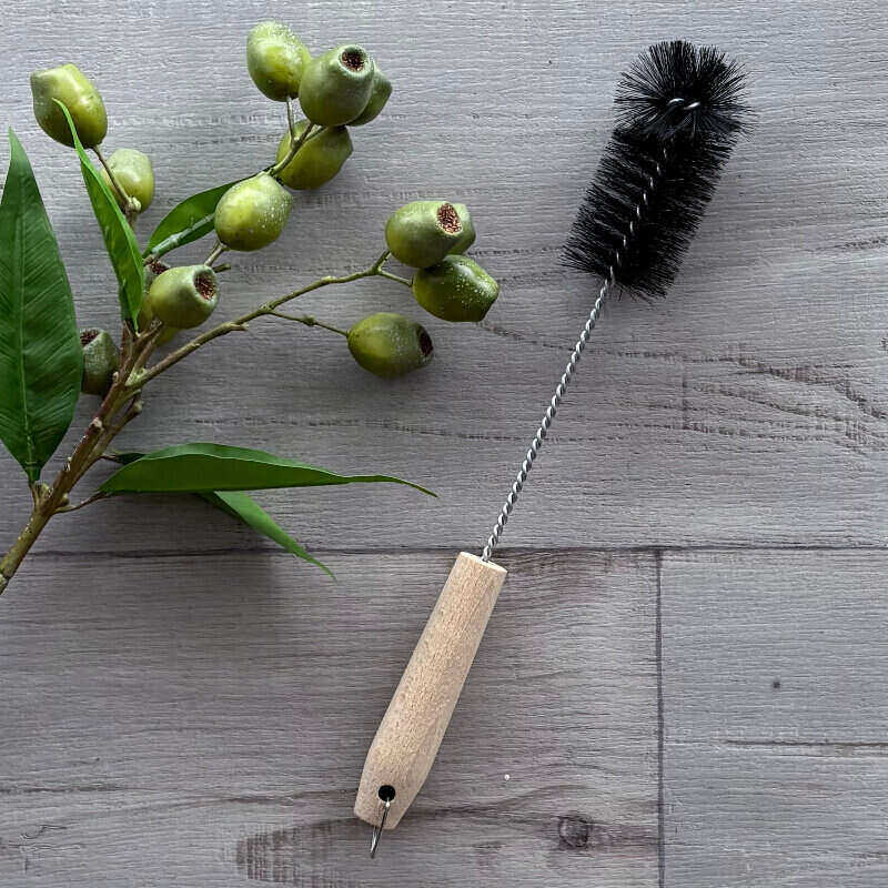 bottle brush with wooden handle black bristles small