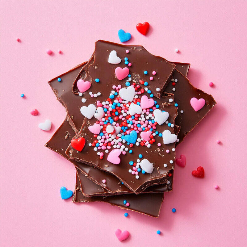 pink, red, blue and white heart sprinkles on chocolate from sprinks dont go breaking my heart- centaur packaging