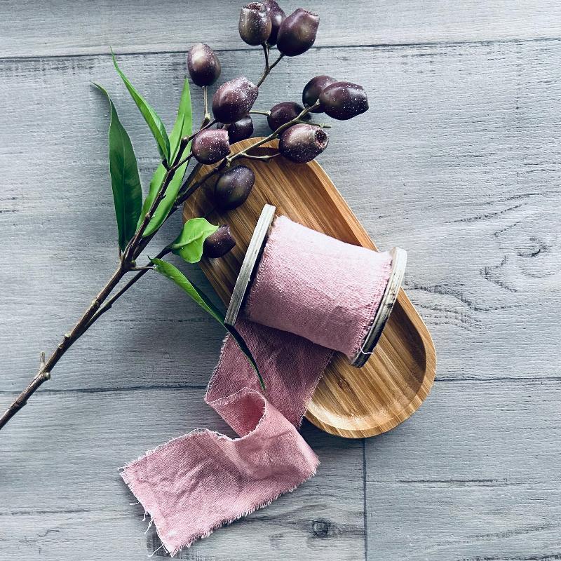 calico ribbon on wooden spool pink 8cm x 5mt