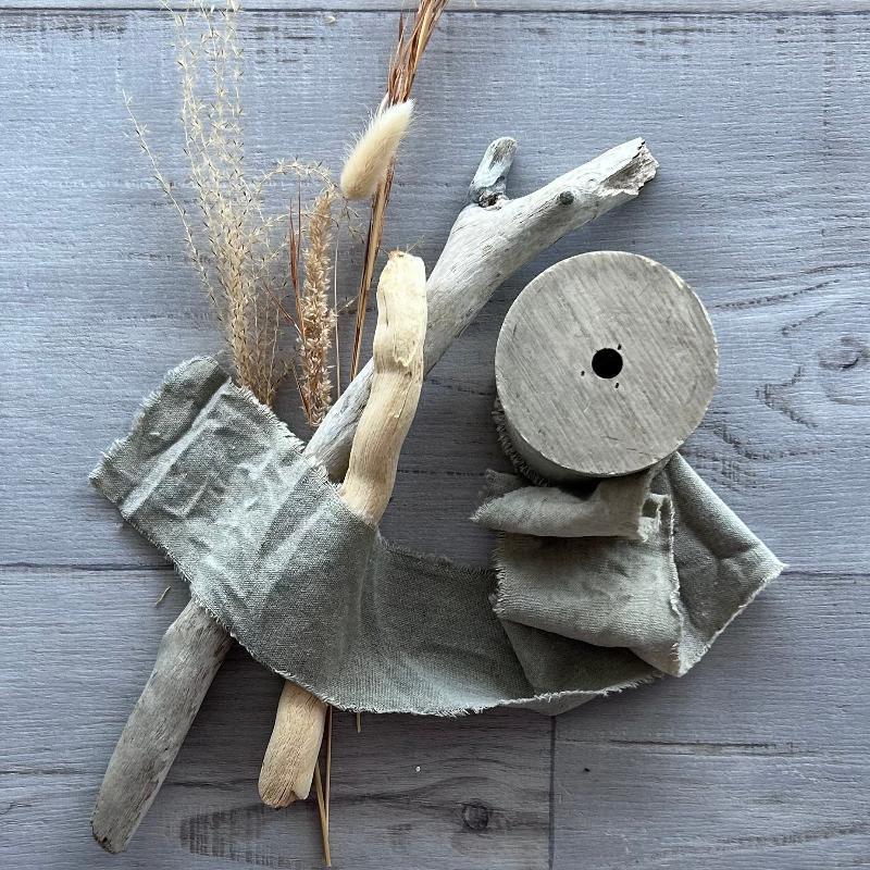 80mm calico ribbon on wooden spool sand 5mt