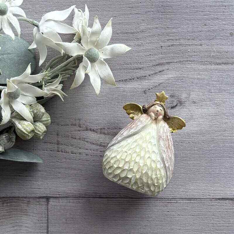 Carved Resin Angel with Star christmas ornament