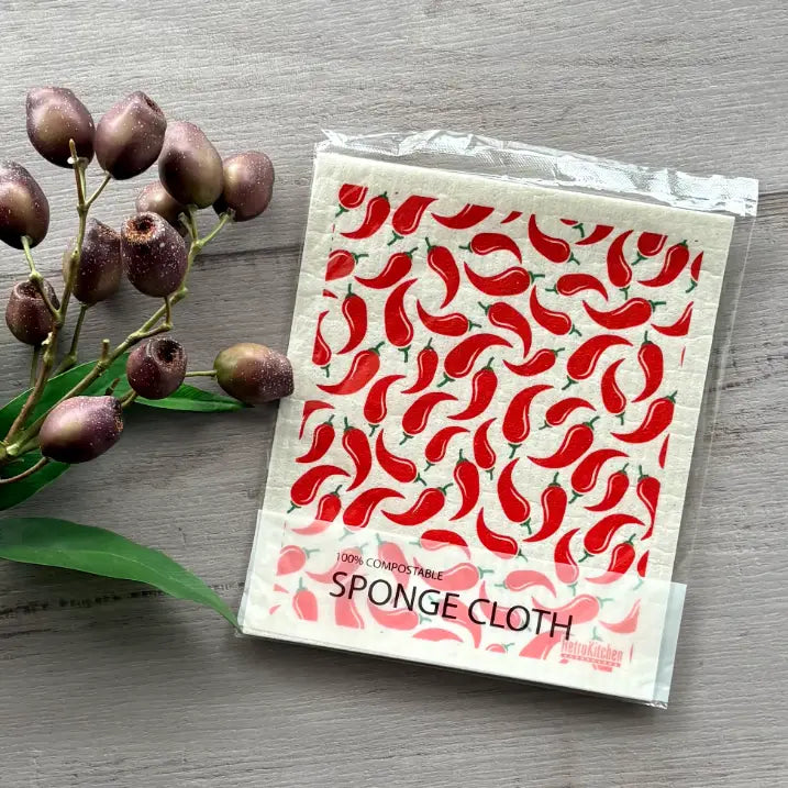 Sponge Dish Cloth 100% Biodegradable - Chillies