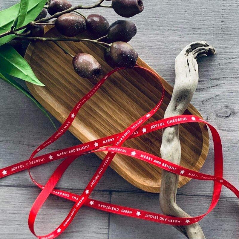 Christmas Cheer Grosgrain Ribbon - White on Red - centaur packaging