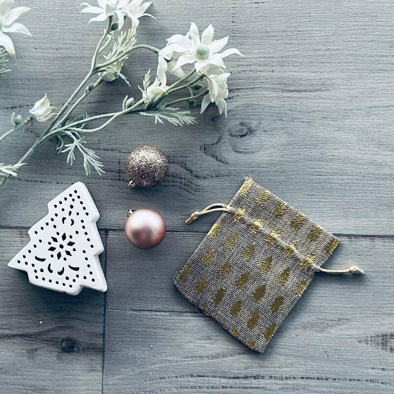 Christmas Hessian Pouch - Gold Metallic Tree - centaur packaging