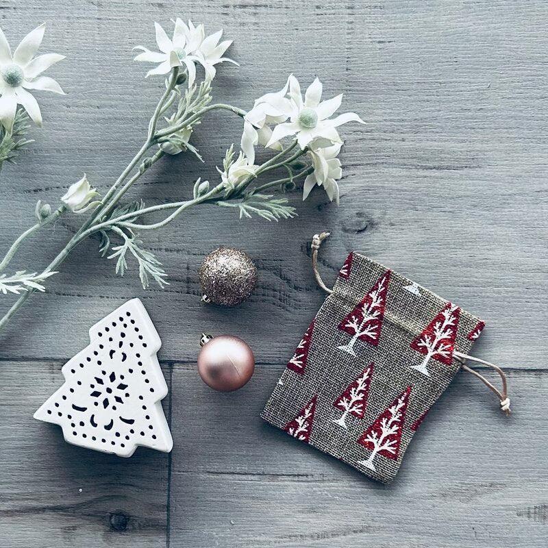 Christmas Hessian Pouch - Red Metallic Tree - centaur packaging