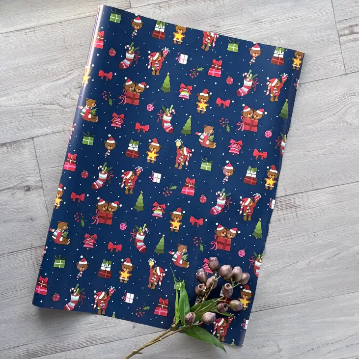 Wrapping Paper - Navy Teddy Christmas