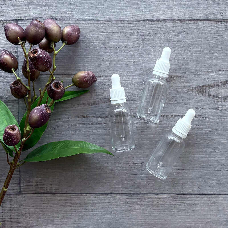 30ml Clear Thick Glass Bottle with tamper evident White Dropper x 3 centaur packaging