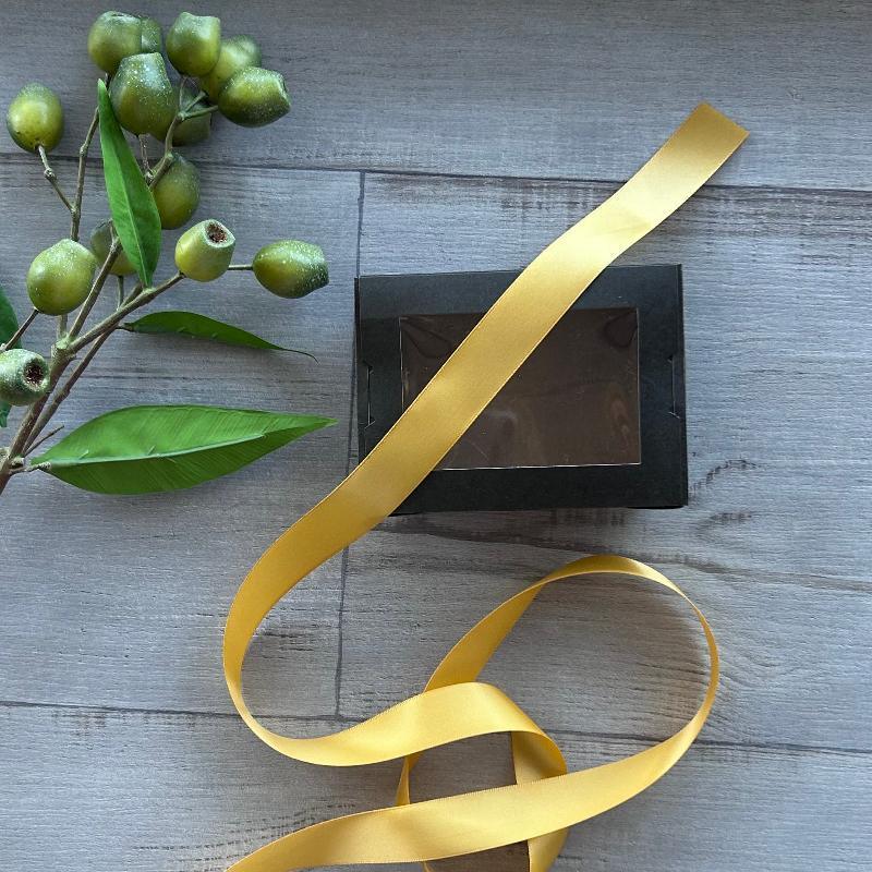 25mm double faced satin ribbon gold with black gift box with window