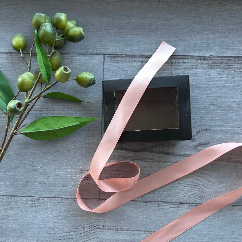 25mm double faced ribbon satin peach with black gift box