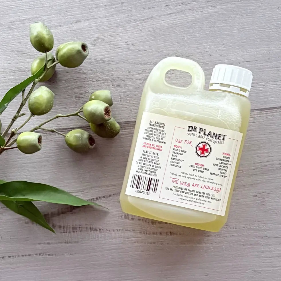 Dr Planet Castile Soap Concentrate 1 Litre - Peppermint & Lavender back view