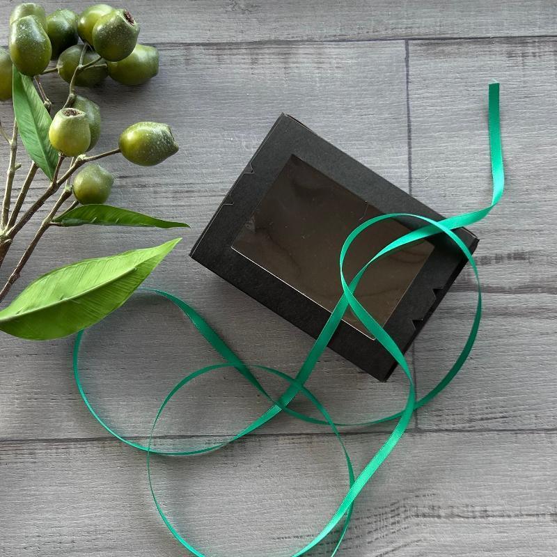 6mm emerald green double faced satin ribbon with black gift box