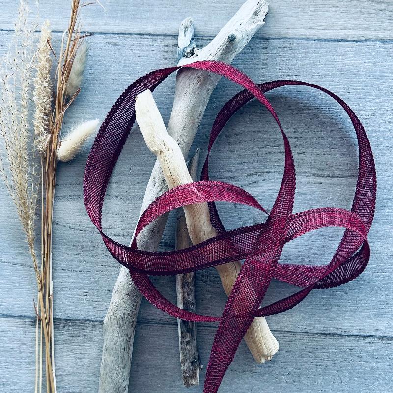 25mm faux linen ribbon burgundy 10m