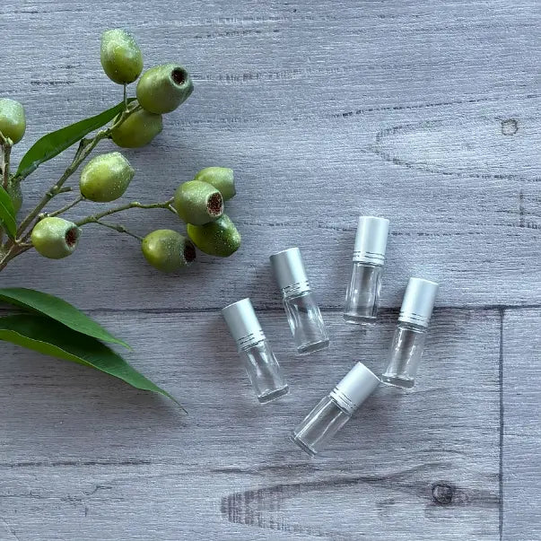 5ml Clear Thick Glass Roller with Frosted Silver Lid - 5 Pack