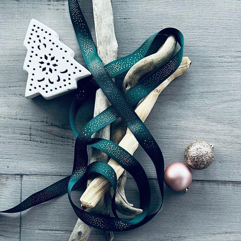 Gold Dot Grosgrain Ribbon - Hunter Green - centaur packaging