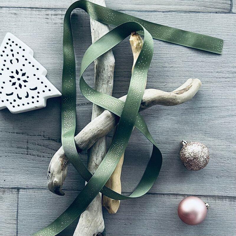 Gold Dot Grosgrain Ribbon - Moss - centaur packaging