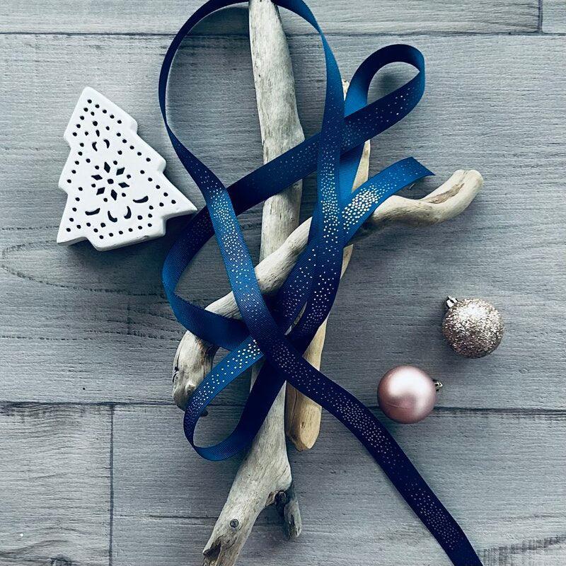 Gold Dot Grosgrain Ribbon - Navy - centaur packaging