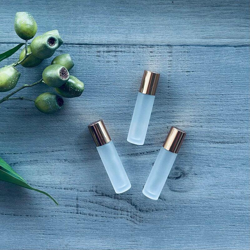 10ml frosted glass roller with gold perfume lid x3