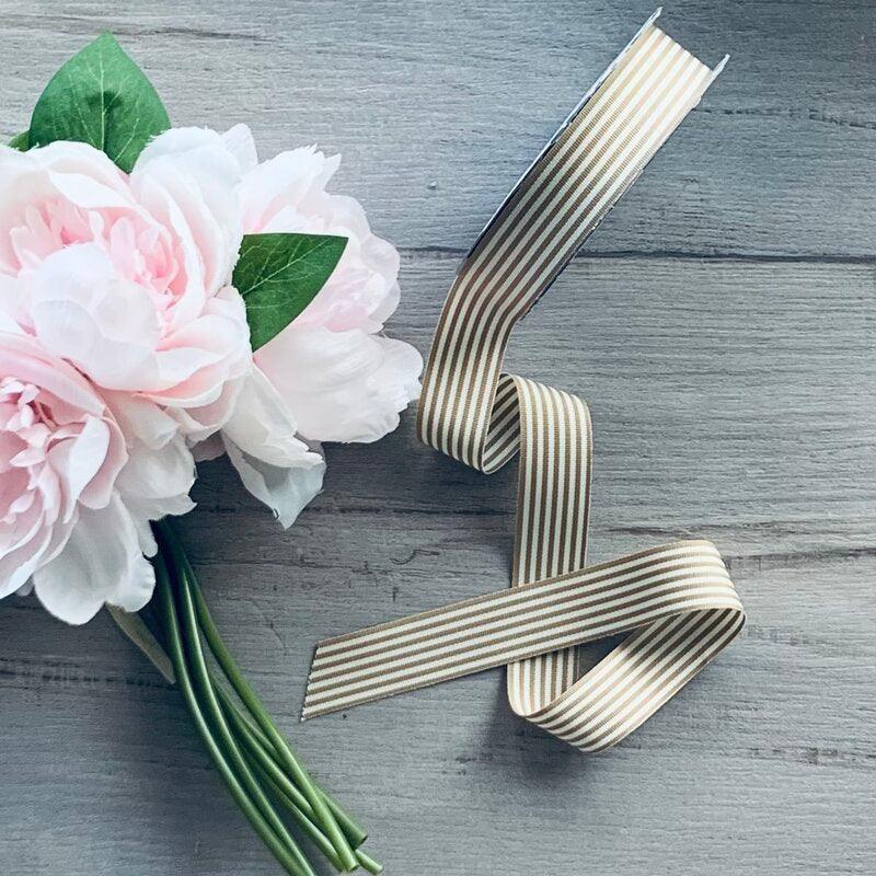 Grosgrain Fine Stripe 25mm x 20mt - Natural - centaur packaging