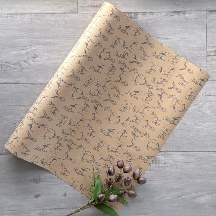 Wrapping Paper - Stag Navy on Kraft