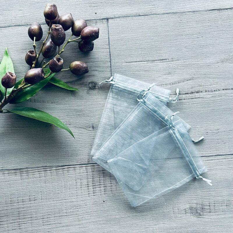 large silver organza pouch x 3