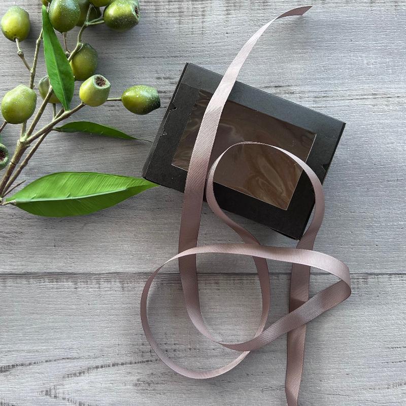 15mm grosgrain ribbon latte 20mt with black gift box