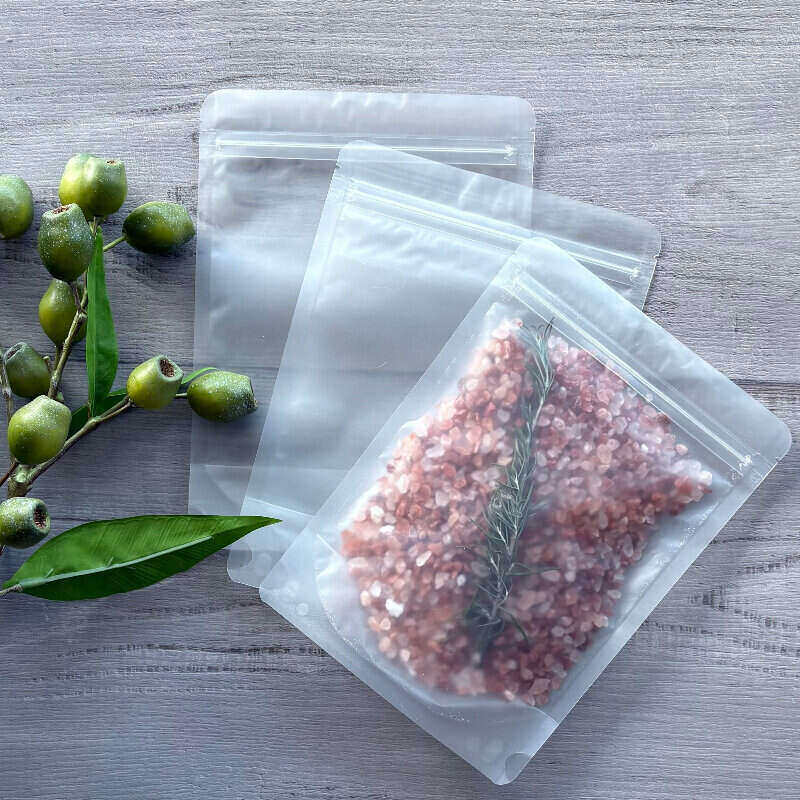 medium frosted clear pouch with bath salts
