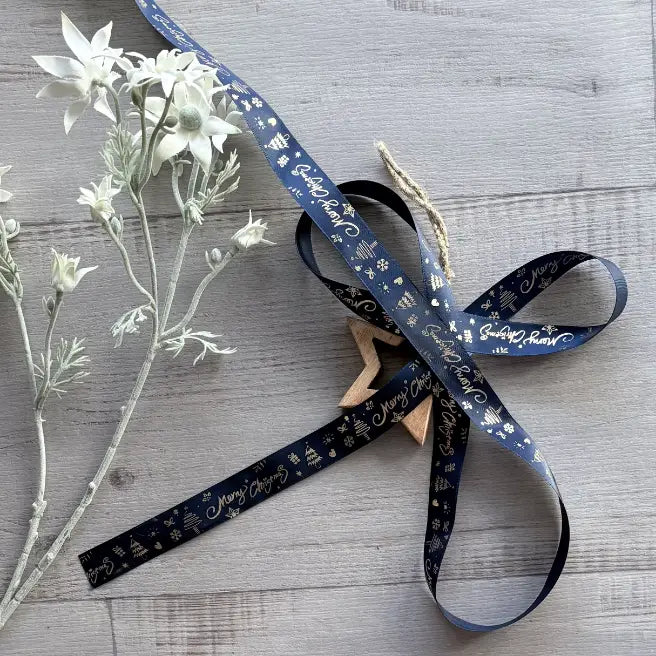 Satin Ribbon Merry Christmas -navy 25mm x 20mt