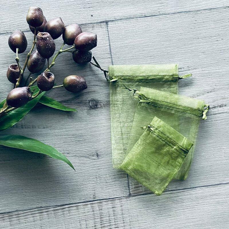 organza drawstring bags three sizes army green