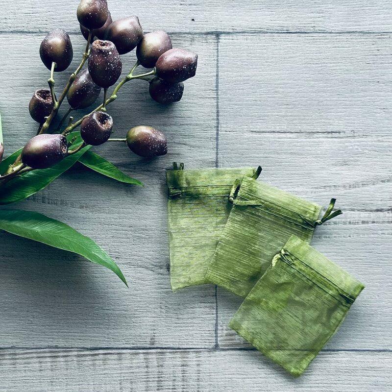 organza bag small army green drawstring closure x 3