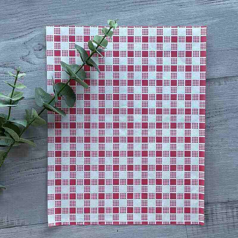 330MM X400MM RED AND WHITE CHECK GREASEPROOF PAPER 200PK