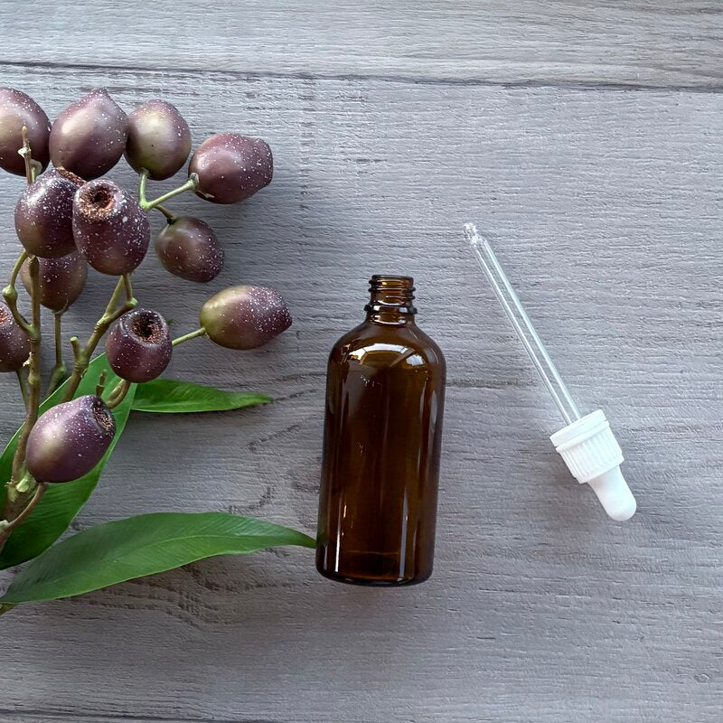 100ml amber bottle with white tamper evident dropper