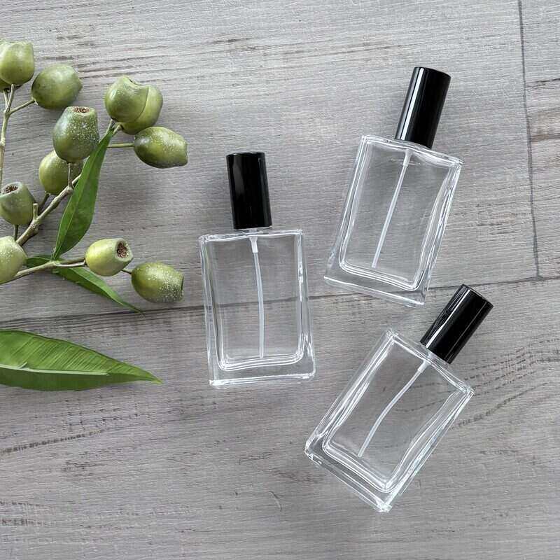 100ml Square Glass Bottle with Black Perfume Mister x 3