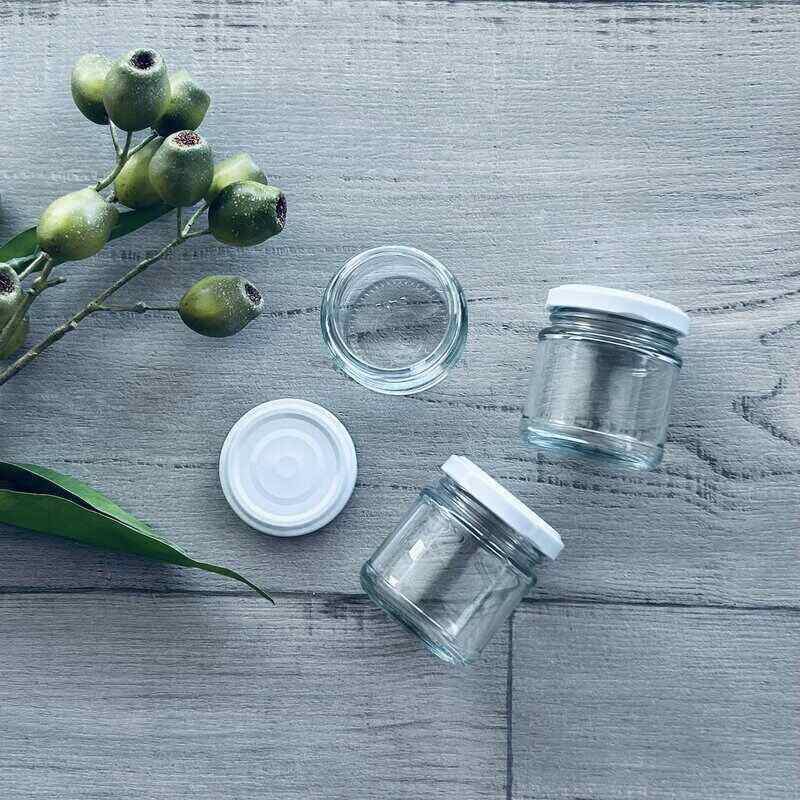 100ml clear glass jar with white metal lid x 3