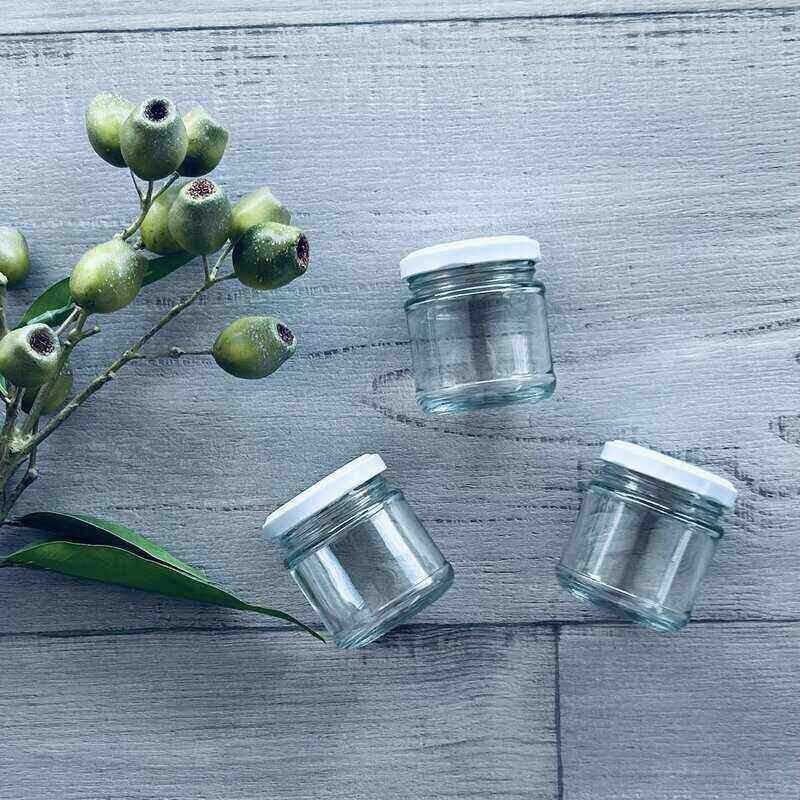 100ml clear glass jar with white metal lid x 3