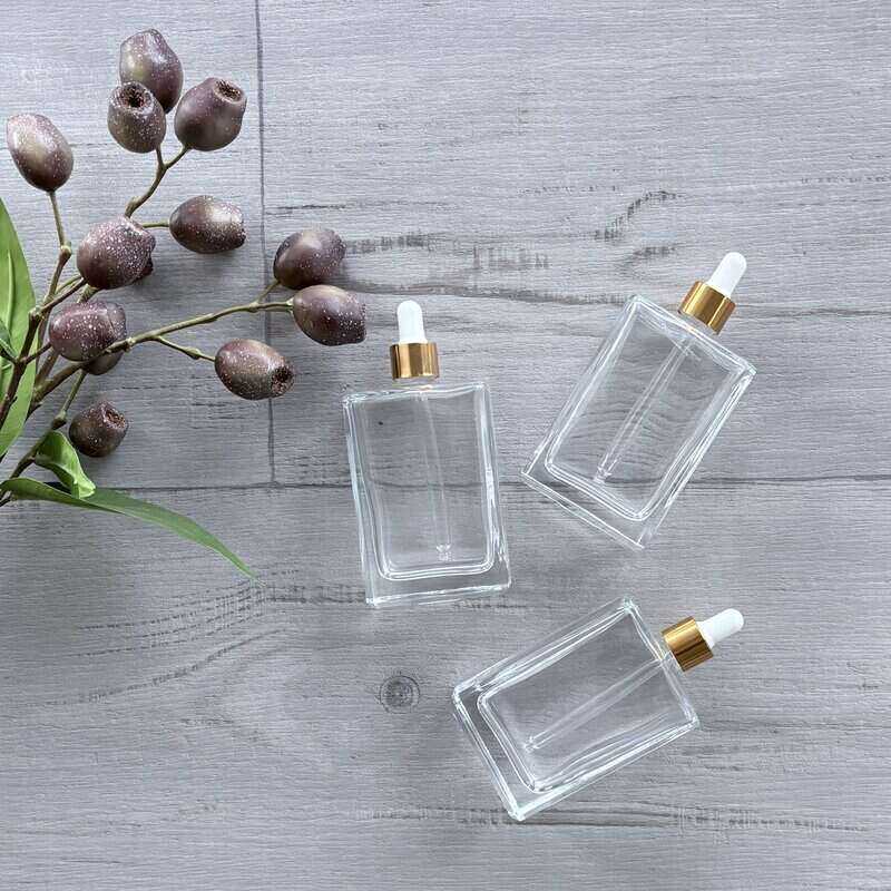 100ml Square Glass Bottle with Gold Dropper x 3