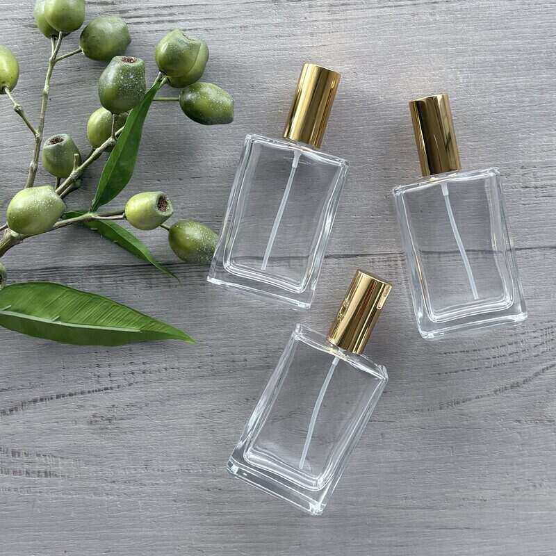 100ml Square Glass Bottle with Gold Perfume Mister x3