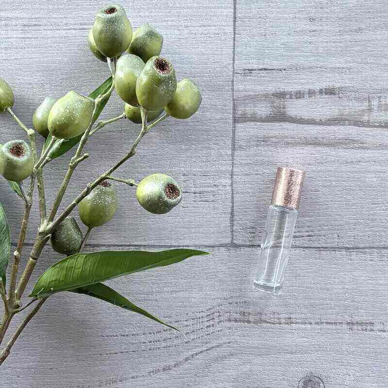 10ml Clear Roller Bottle with Brushed Rose Gold Lid - 5 Pack single roller