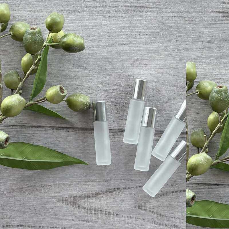 10ml Frosted Roller Bottle with Silver Perfume Lid - 5 Pack