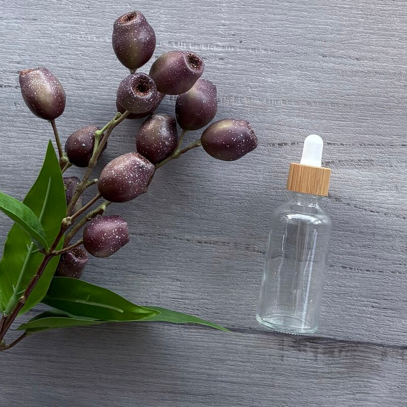 50ml clear glass bottle with white and bamboo dropper