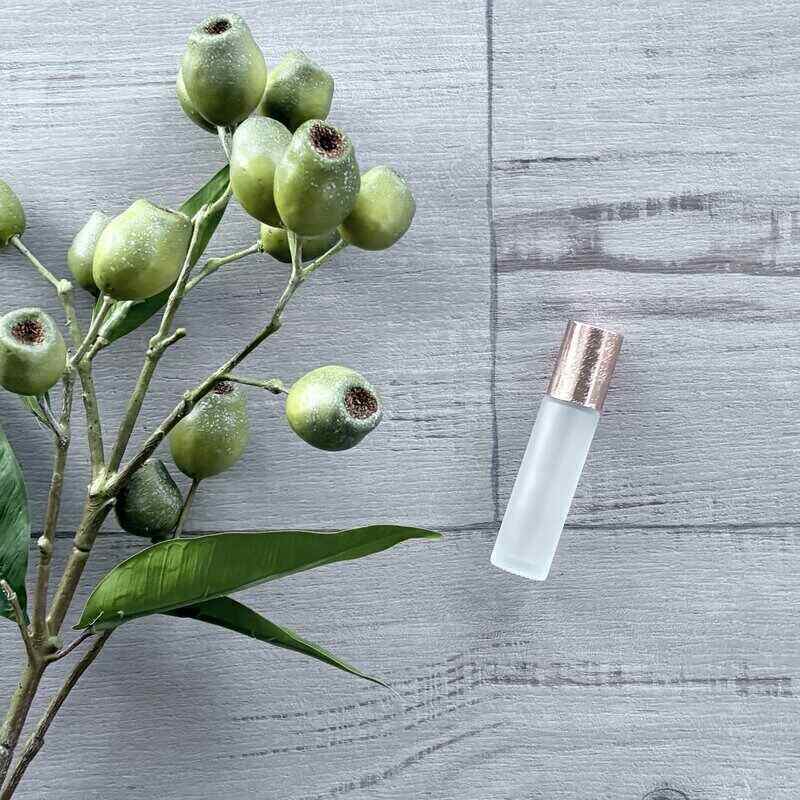 10ml Frosted Roller Bottle with Brushed Rose Gold Lid - 5 Pack SINGLE BOTTLE