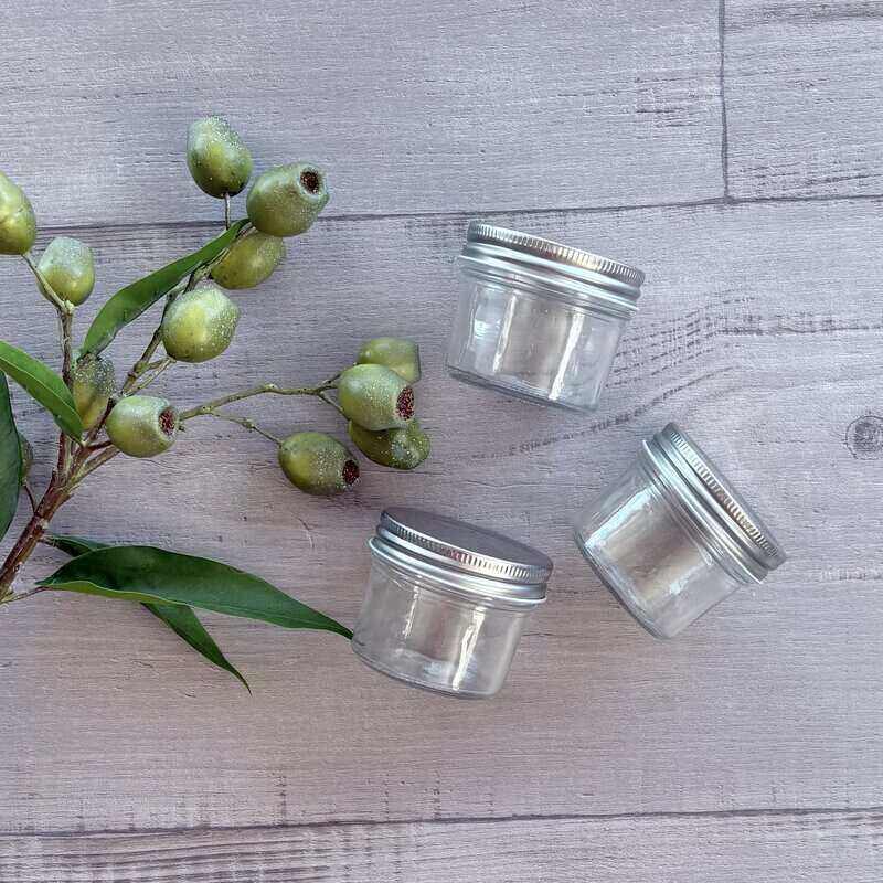 100ml Clear Glass Jar - Silver Lid x 3 lids on