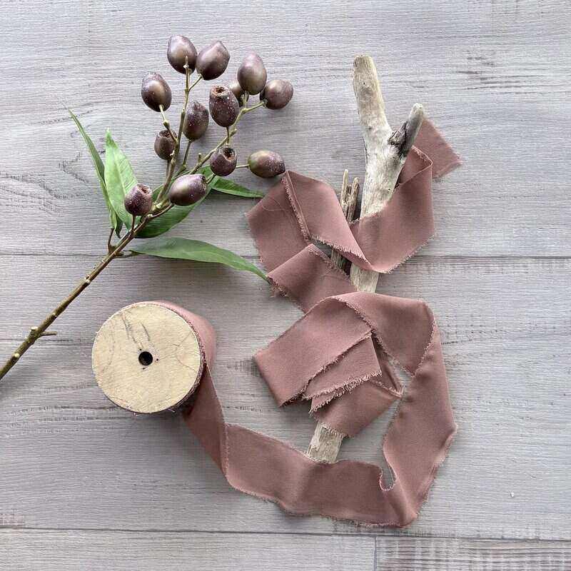 Chiffon Frayed Edge Wood Spool Ribbon 48mm x 20mt - Mocha Musk