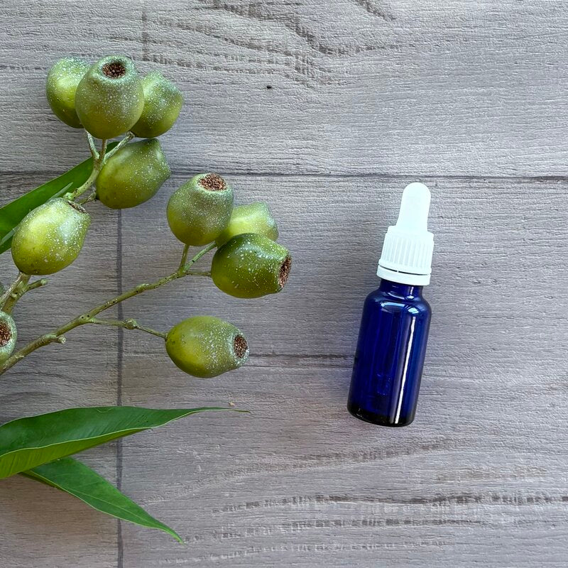 20ml blue glass bottle with white tamper evident dropper @ centaur packaging