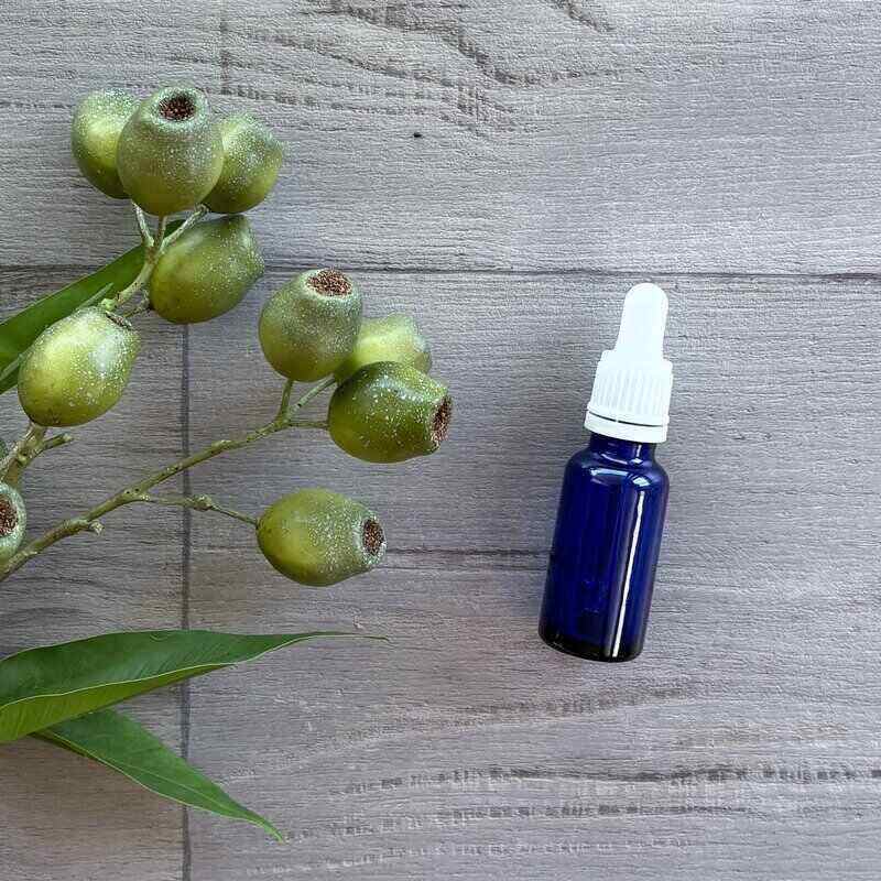 20ml blue glass bottle with white tamper evident dropper @ centaur packaging