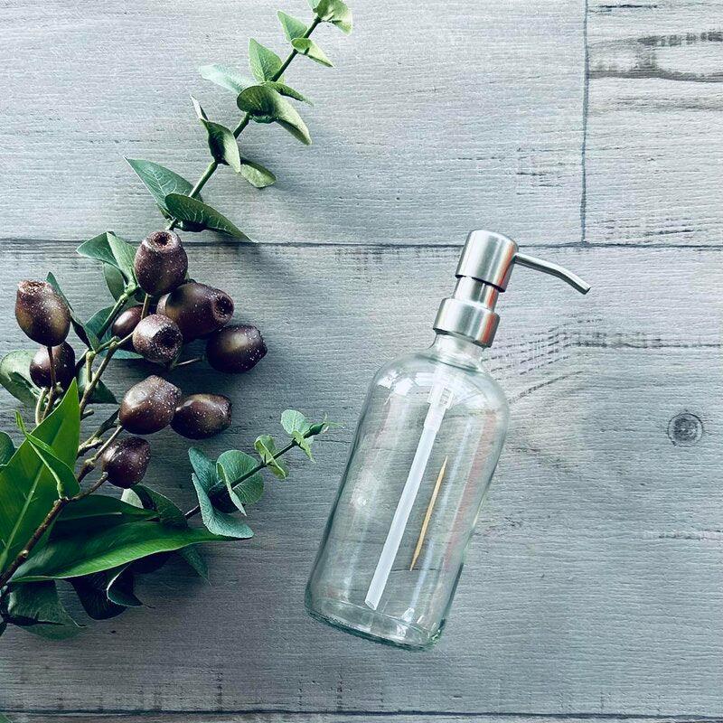 500ml clear glass bottle silver stainless steel pump - centaur packaging