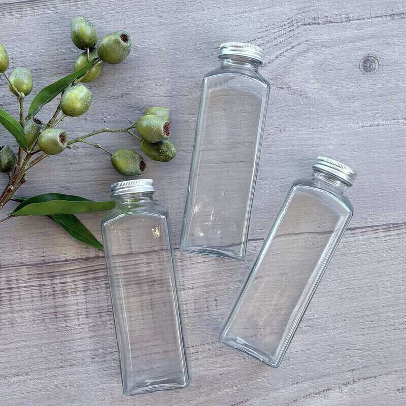 500ml Square Glass Liquid Bottle with Aluminum Lid x 3 lids on