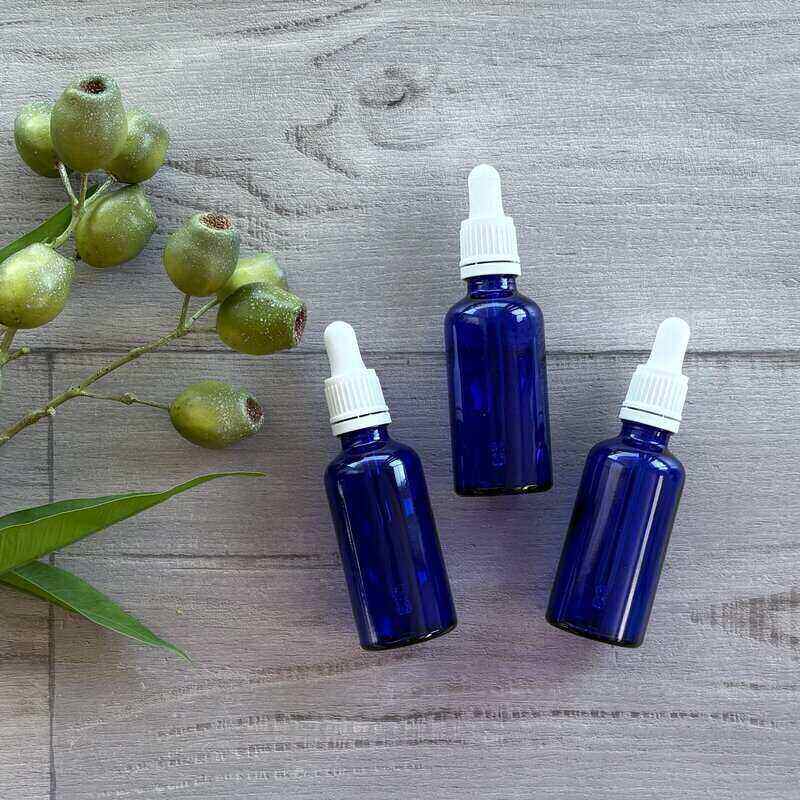 50ml blue bottle with white tamper evident dropper x 3 @ centaur packaging