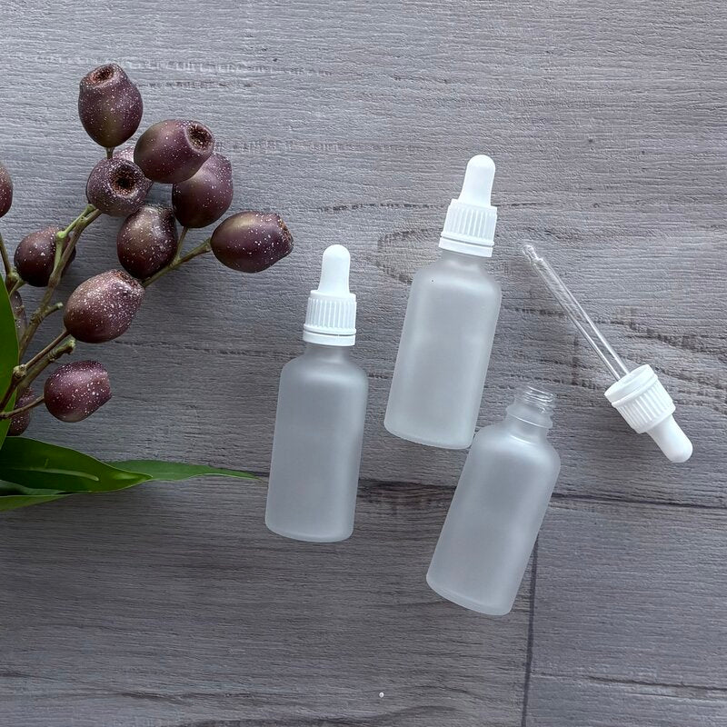 50ml frosted glass bottle with white tamper evident dropper x3