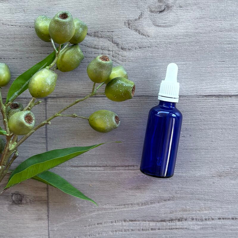 50ml blue bottle with white tamper evident dropper @ centaur packaging