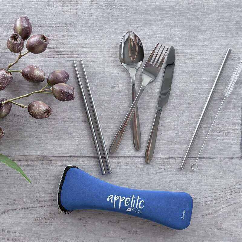 Traveller's Stainless Steel Cutlery Set 6 piece - Blue & Silver